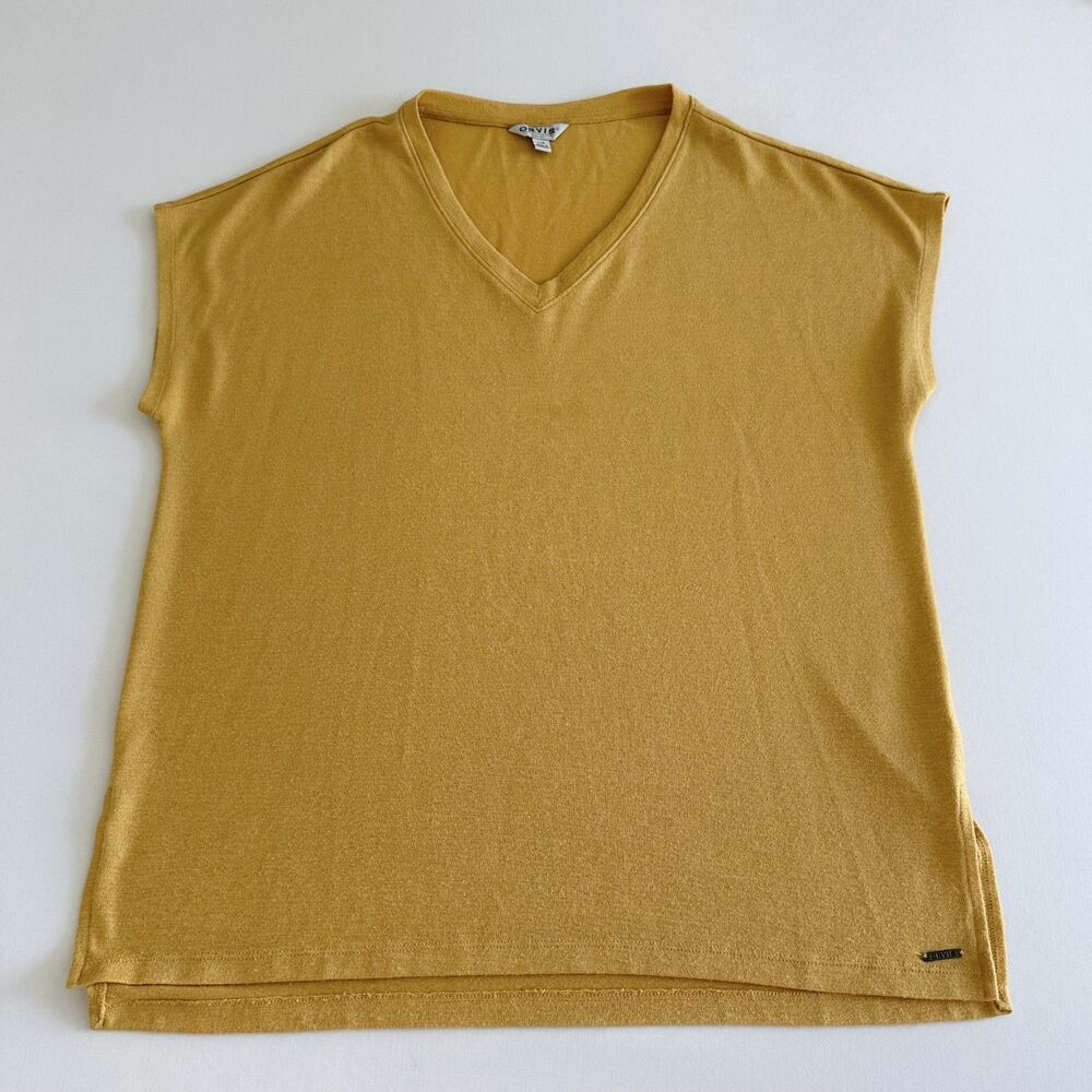 Orvis Classic Collection Sleeveless Knit Top Womens L Gold Mustard V-Neck Tunic